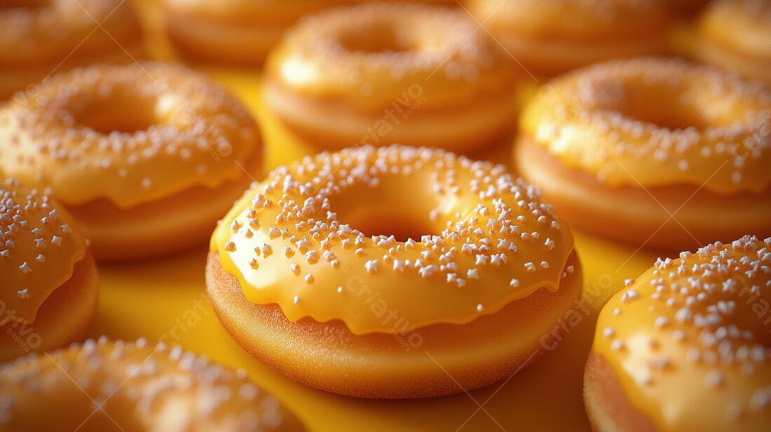 Donuts amarelos com confeitos fundo amarelo