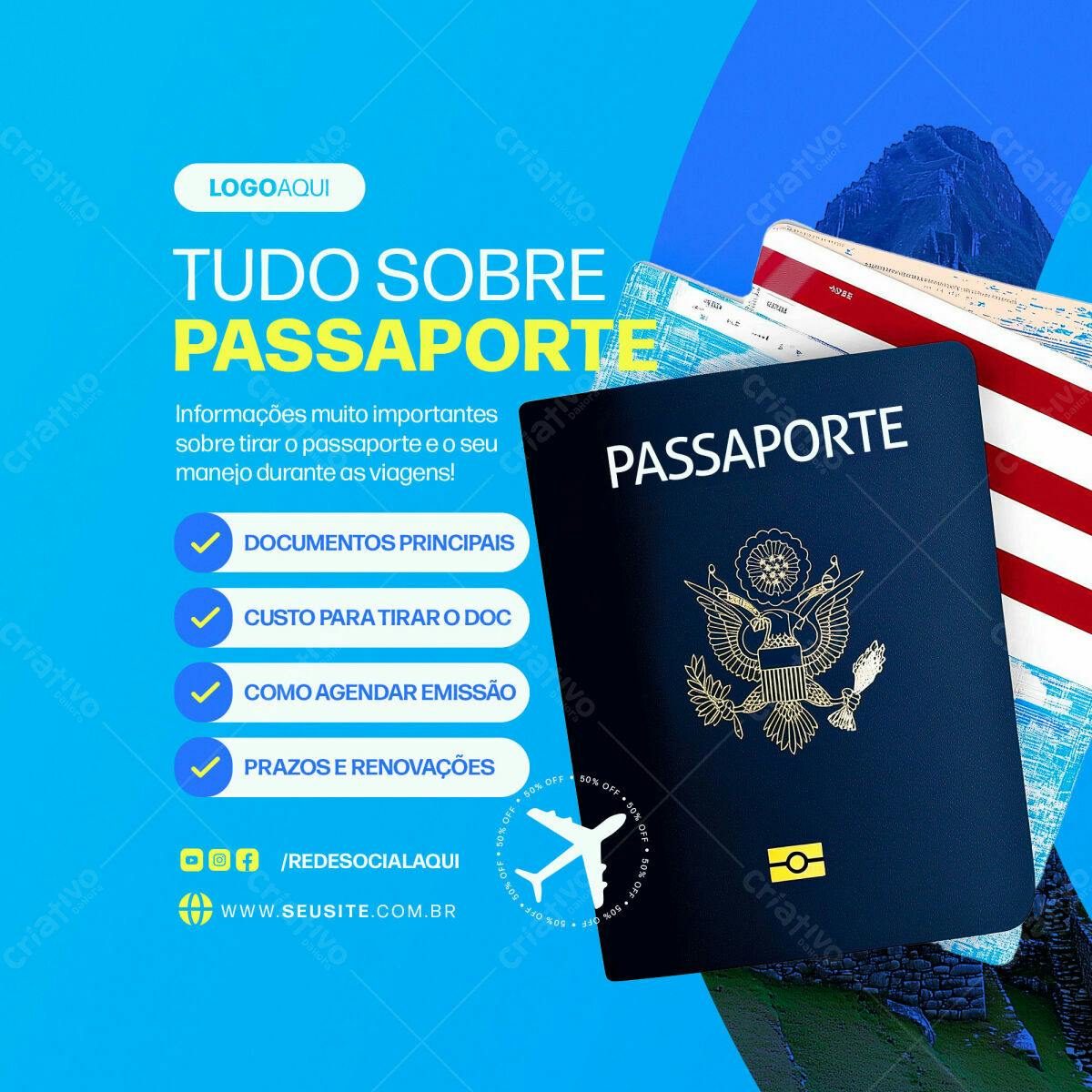 Post para Redes Sociais sobre Passaporte PSD Editável