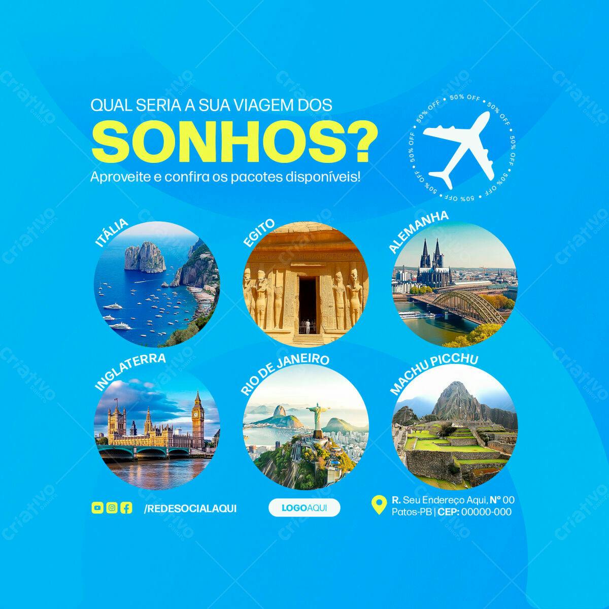 Post para Redes Sociais Viagens dos Sonhos PSD Editável