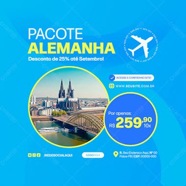 Pacote de viagem agência de viagens social media post feed