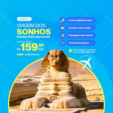 Pacote de viagem agência de viagens social media post feed