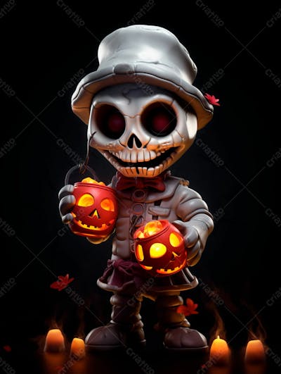 Mascote Esqueleto De Halloween Em 3D Com Olhos Grandes