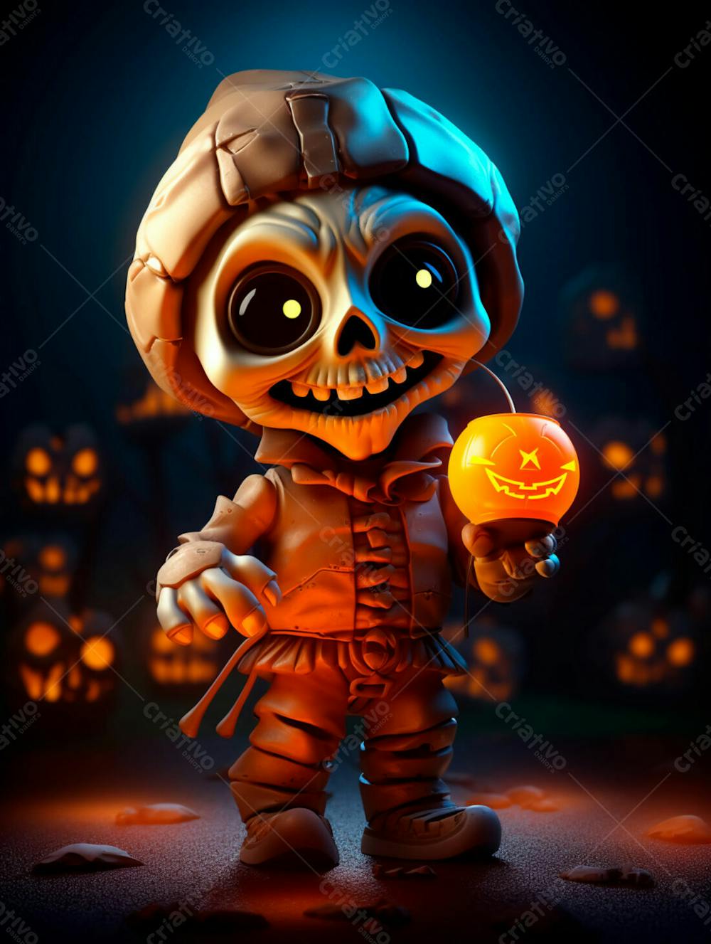 Mascote Esqueleto De Halloween Em 3D Com Olhos Grandes