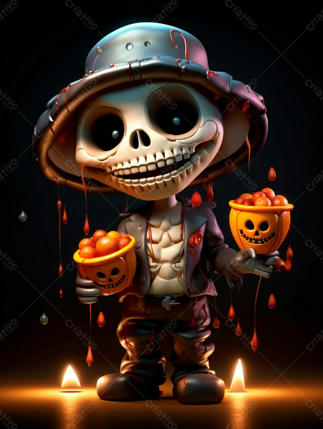 Esqueleto fofo com doces de Halloween