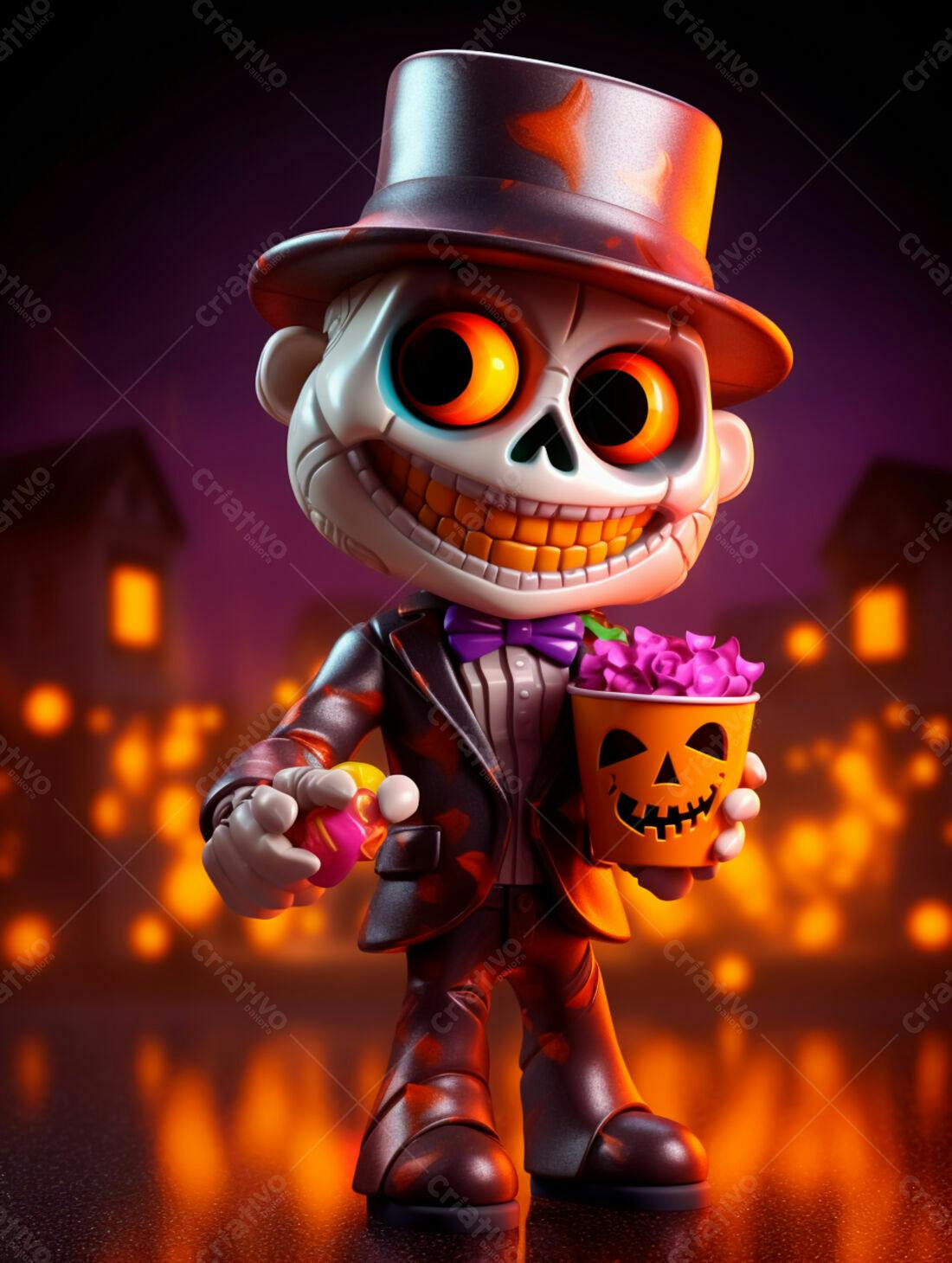 Esqueleto charmoso em noite de Halloween