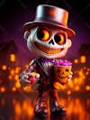 Mascote esqueleto de halloween em 3d com olhos grandes