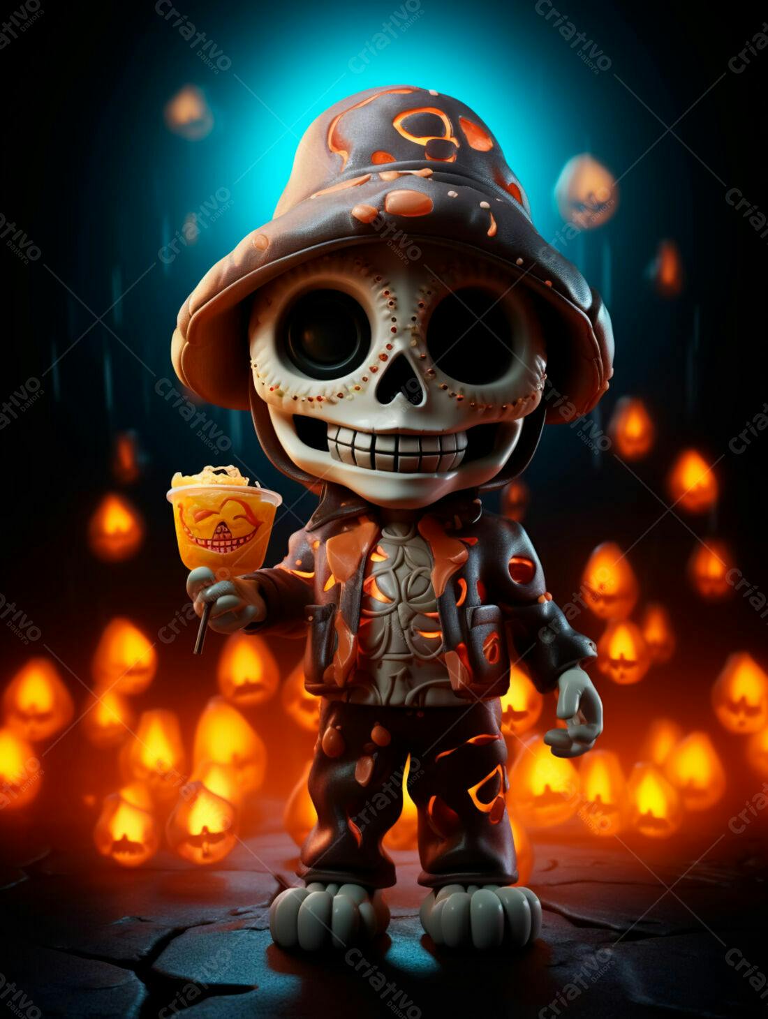 Esqueleto divertido em cenário de Halloween