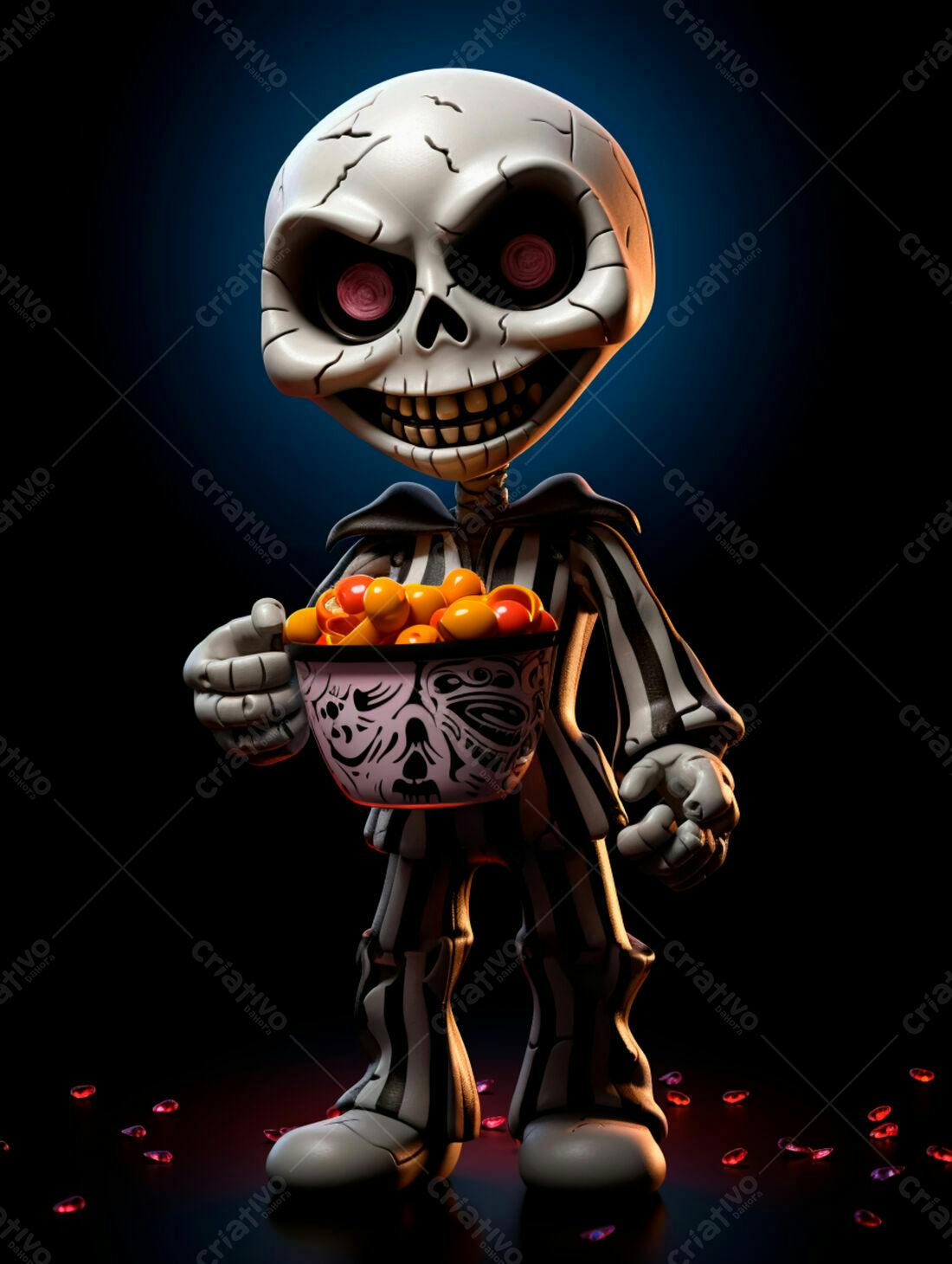 Esqueleto Cartoon com Doces de Halloween