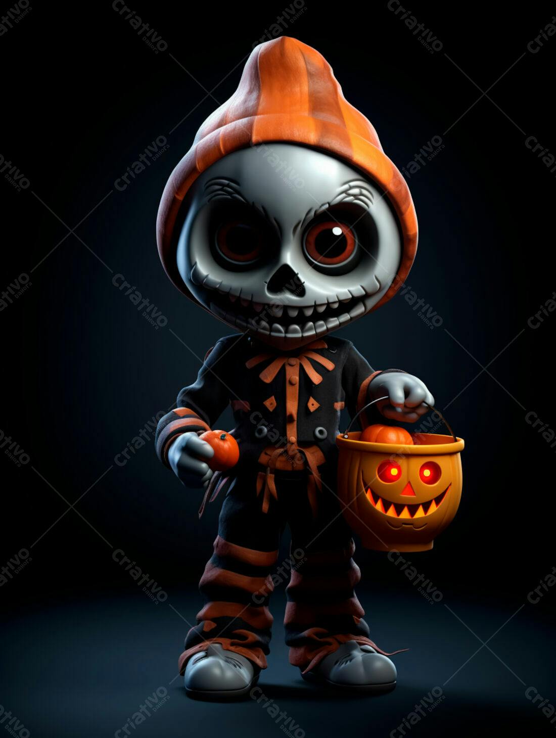 Esqueleto fofo com doces de Halloween