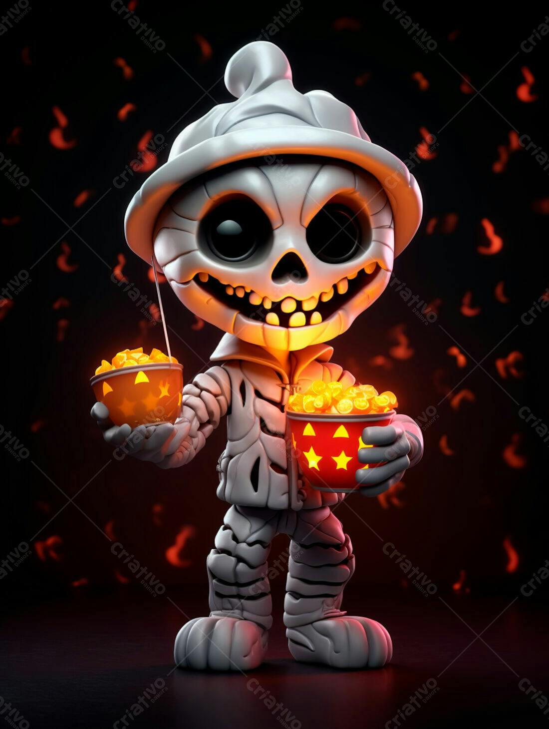 Esqueleto fofo com doces de Halloween