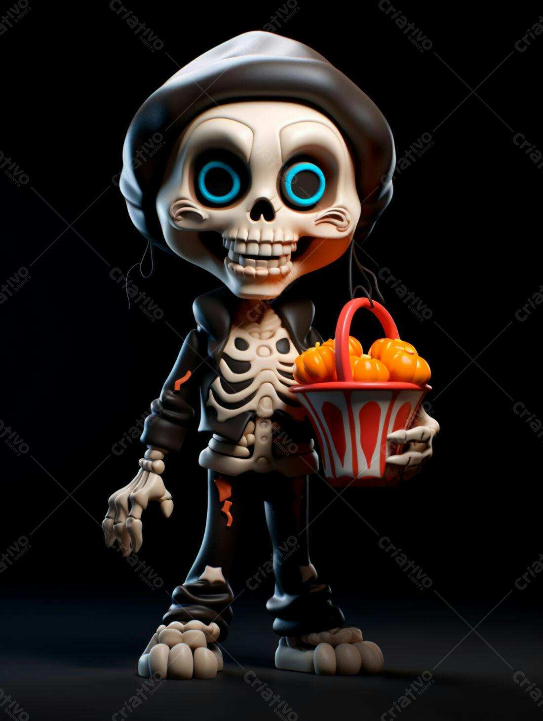 Esqueleto fofo com abóboras Halloween