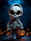 Skeleton halloween 3d mascot with big eyes.