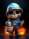 3d halloween skeleton mascot with big eyes