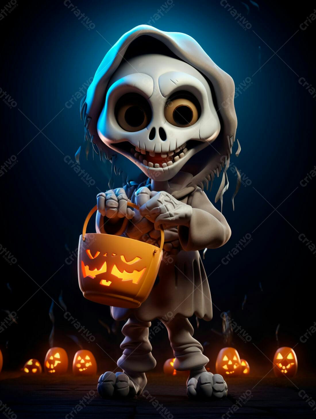 Fantasma fofo com abóbora no Halloween