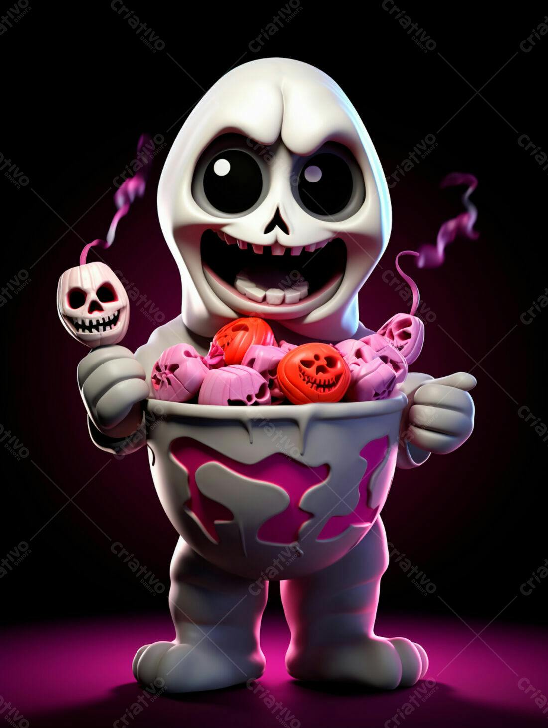 Fantasma fofo com doces de Halloween
