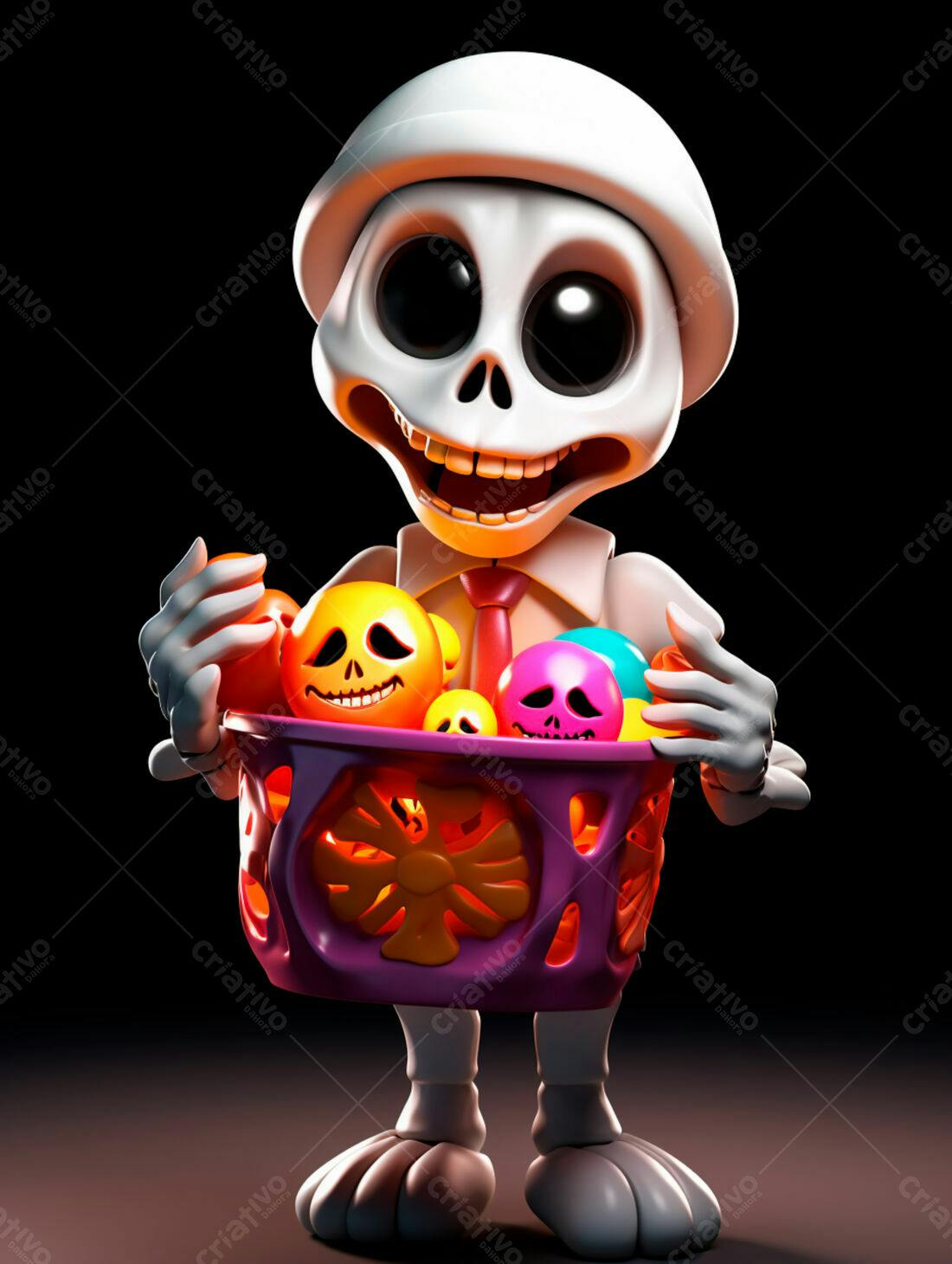 Esqueleto fofo com cesta de doces Dia dos Mortos