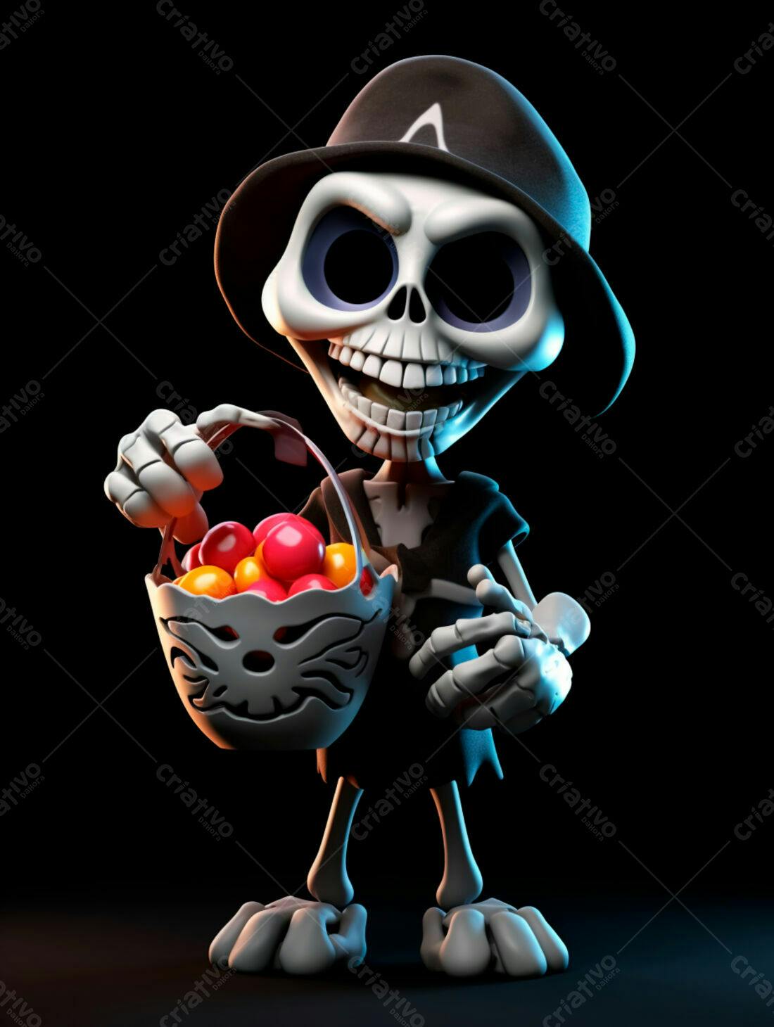Esqueleto fofo com doces de Halloween