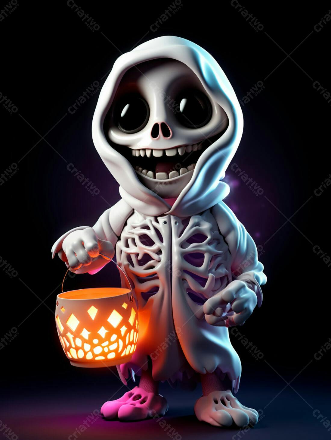 Fantasma fofo com abóbora Halloween