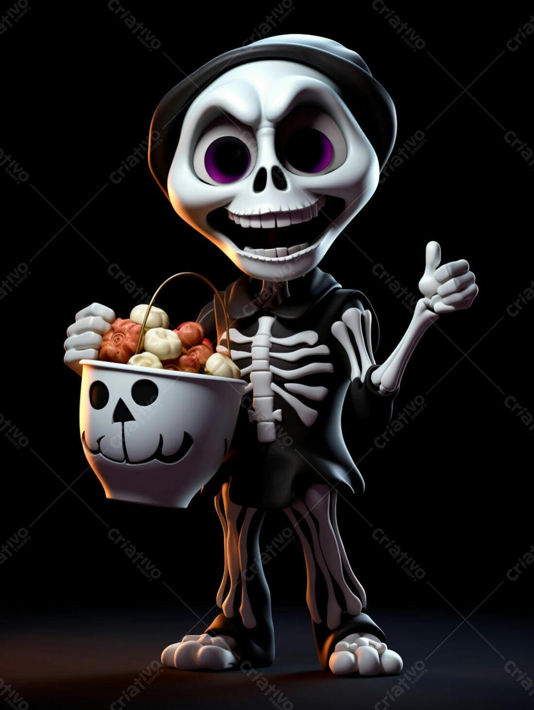 Esqueleto de Halloween com doces