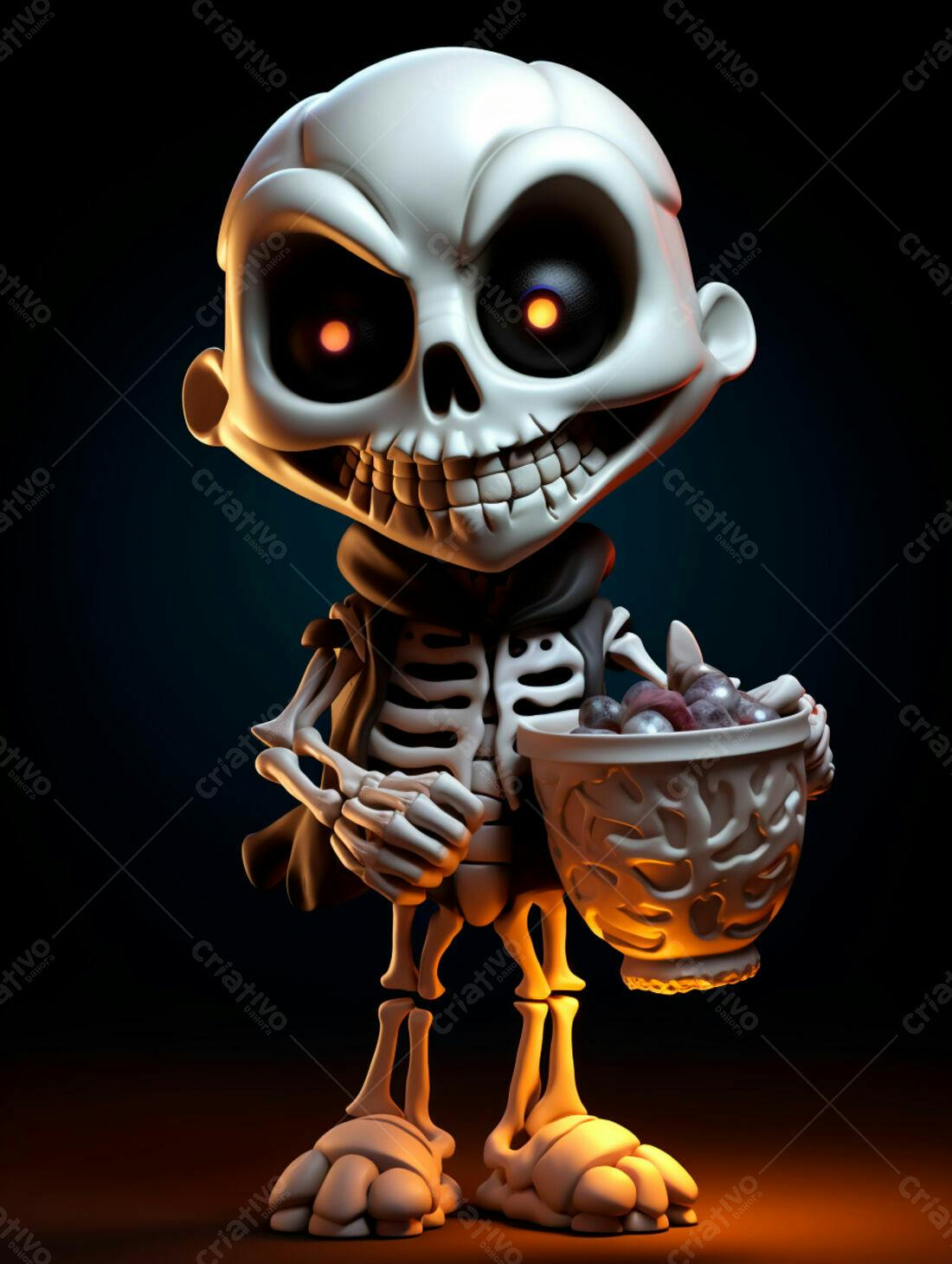 Esqueleto fofo com doces de Halloween