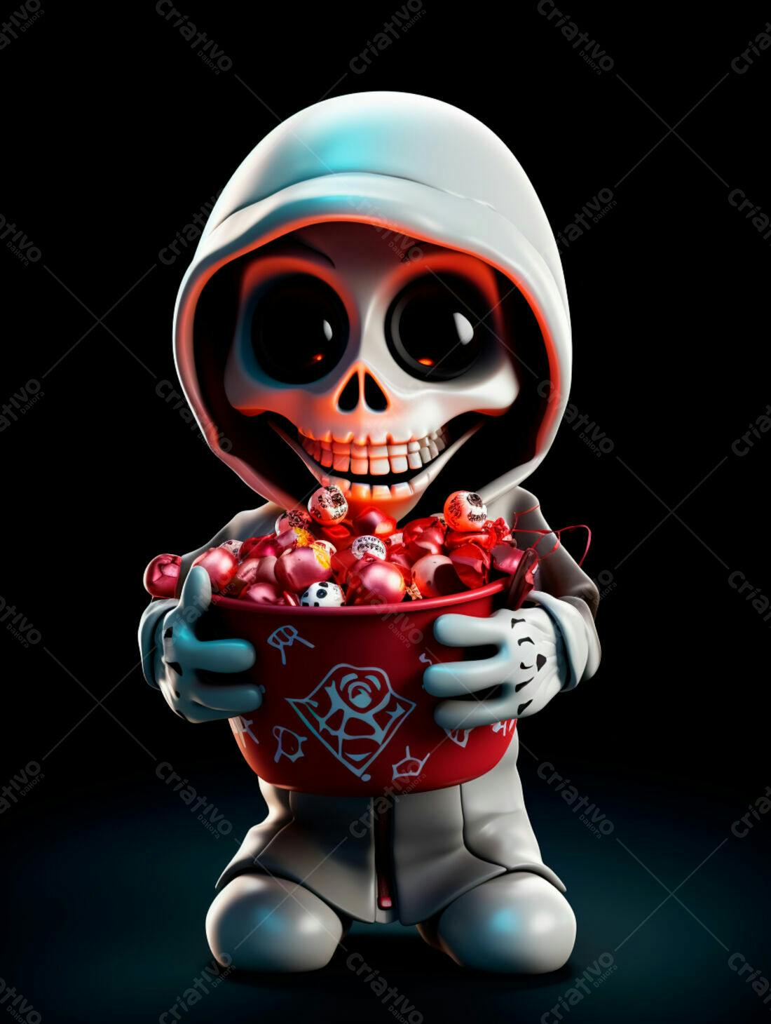 Esqueleto fofo com doces de Halloween