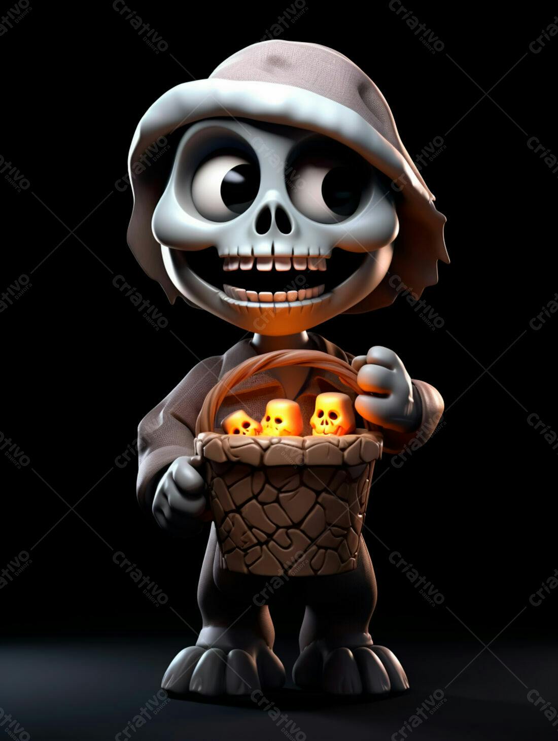 Esqueleto fofo com cestinha de doces