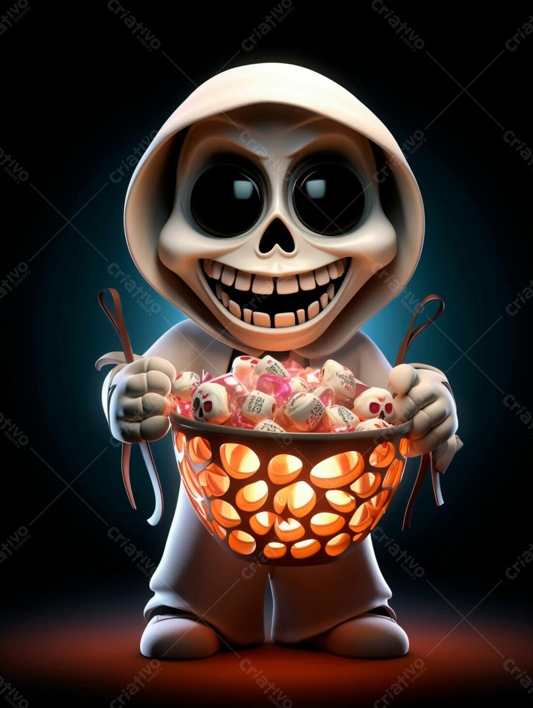 Fantasma fofo com doces de Halloween