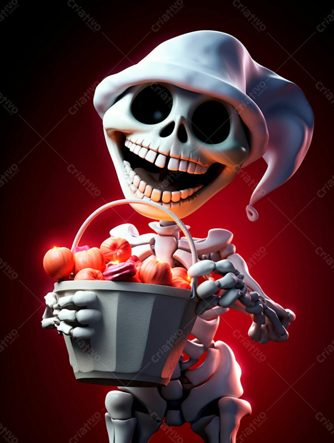Esqueleto fofo com doces de Halloween