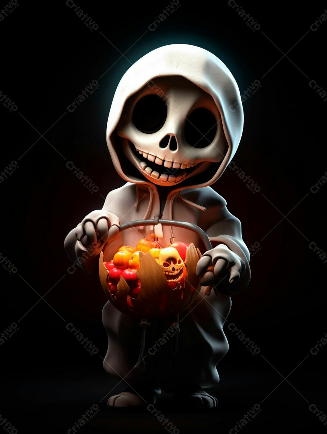 Esqueleto fofo com doces de Halloween