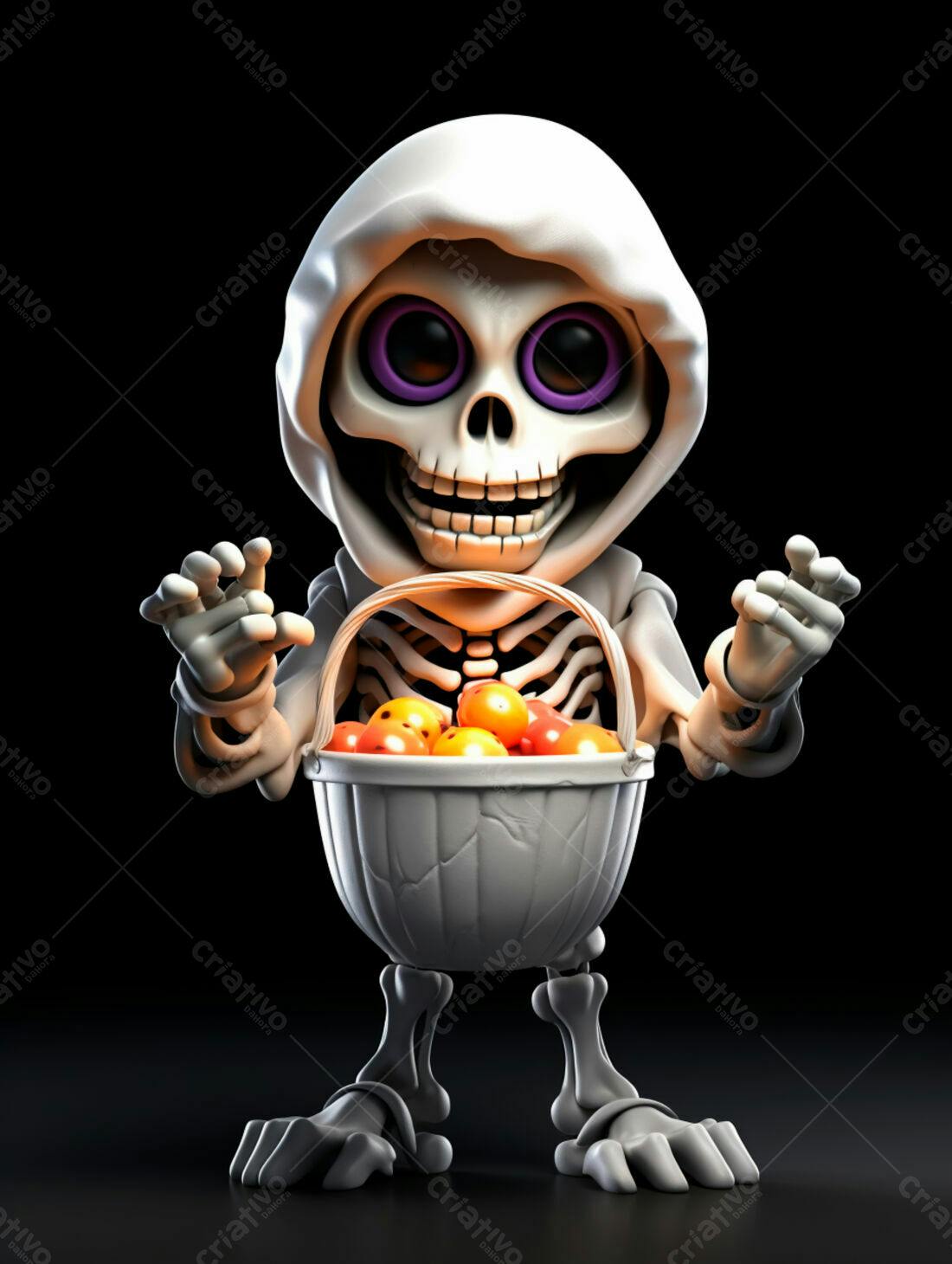 Esqueleto fofo com doces de Halloween
