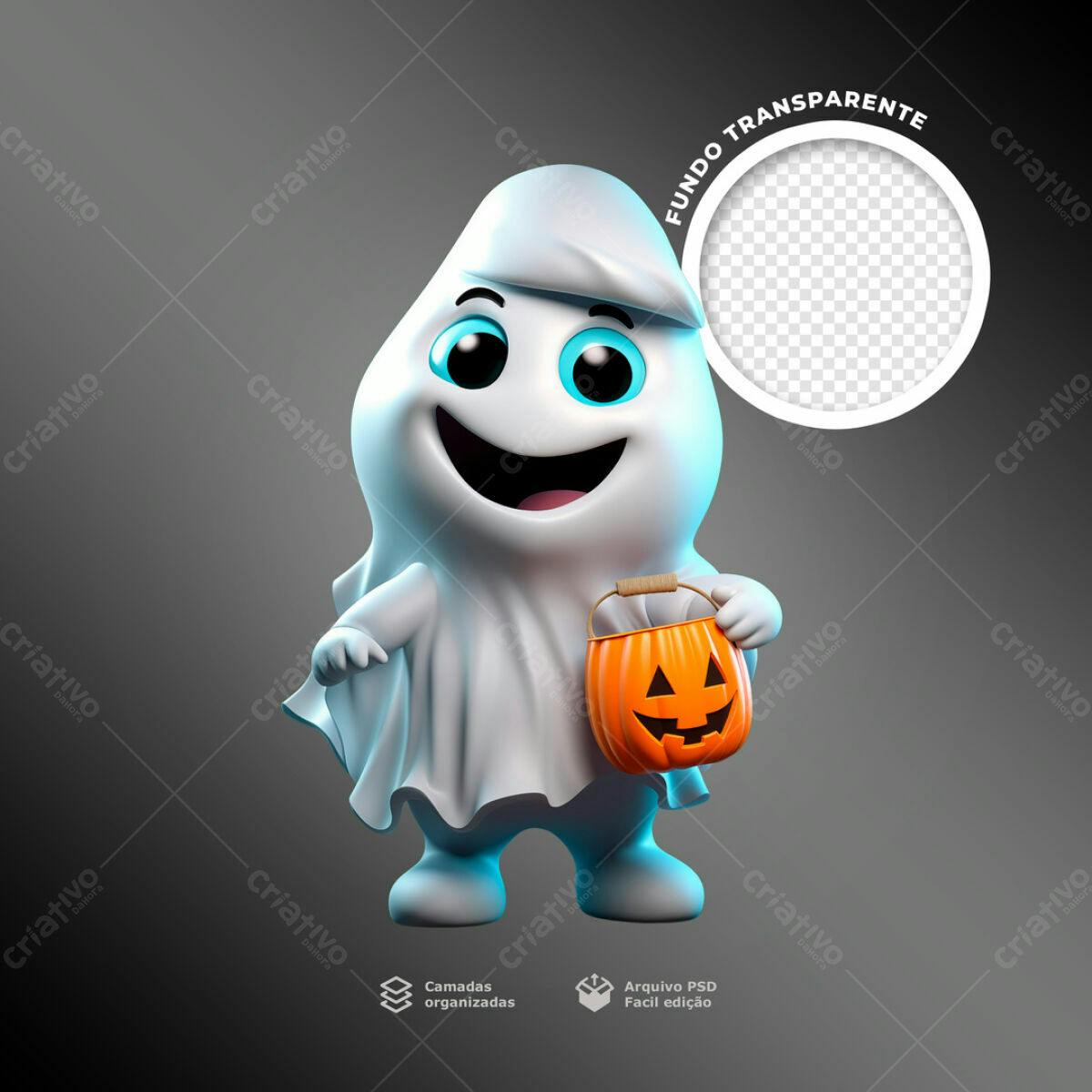 Postagem de Halloween com Fantasma 3D fofo PSD