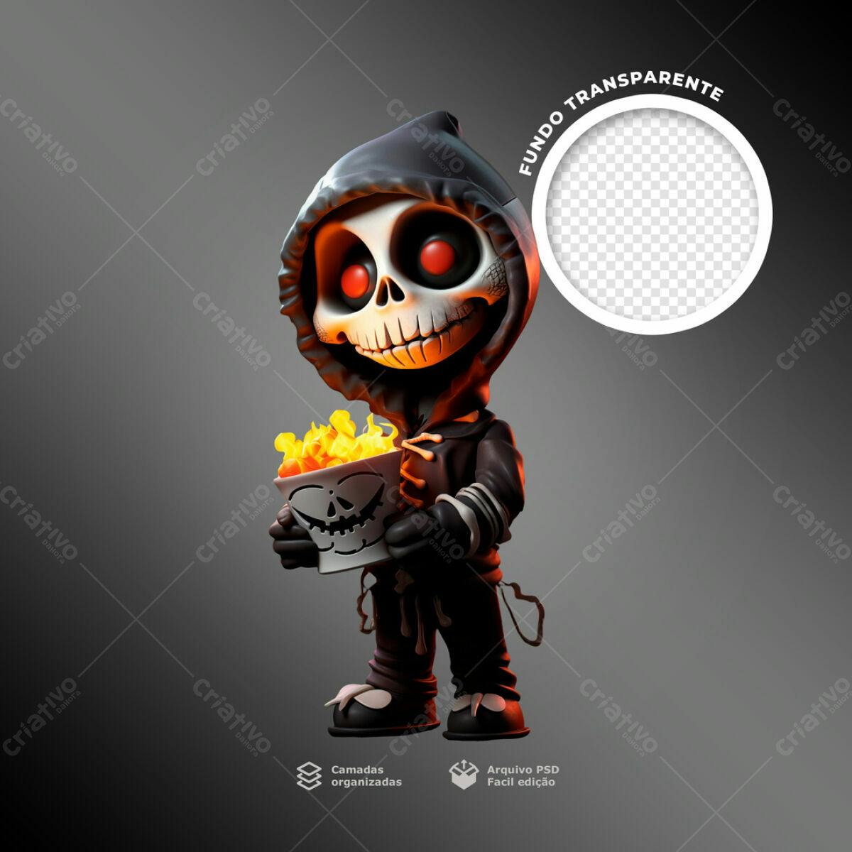Postagem de Halloween com Esqueletinho Kawaii PSD Editável
