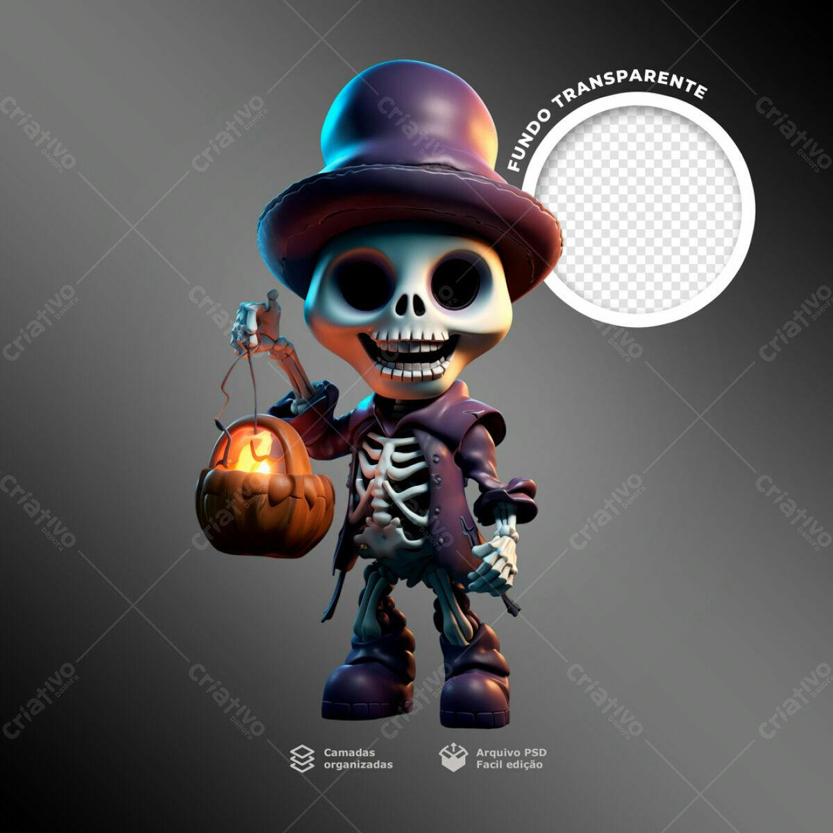 Postagem Halloween Esqueleto Cartoon PSD Editável