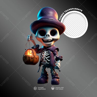 Personagem 3d de uma caveira para halloween 2