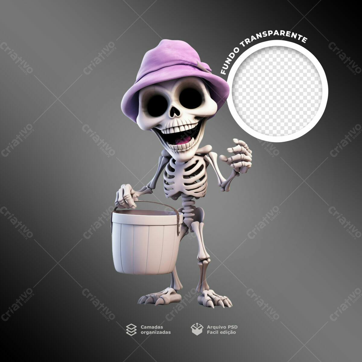 Postagem de Halloween com Esqueleto Cartoon PSD Editável
