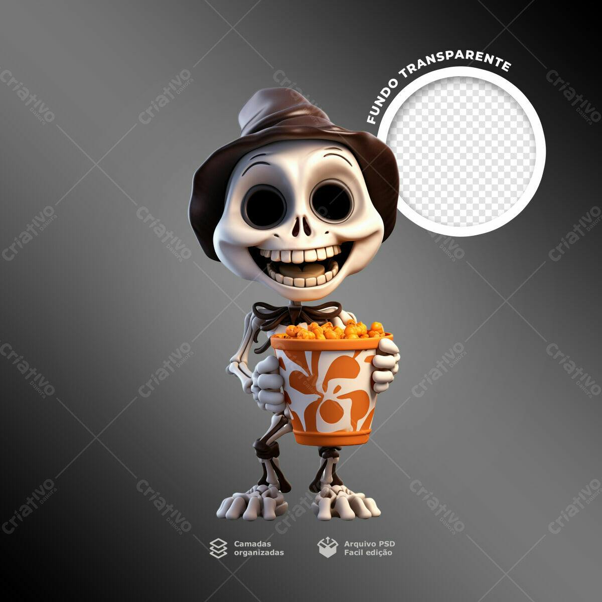 Postagem Halloween com esqueleto fofo PSD Editável