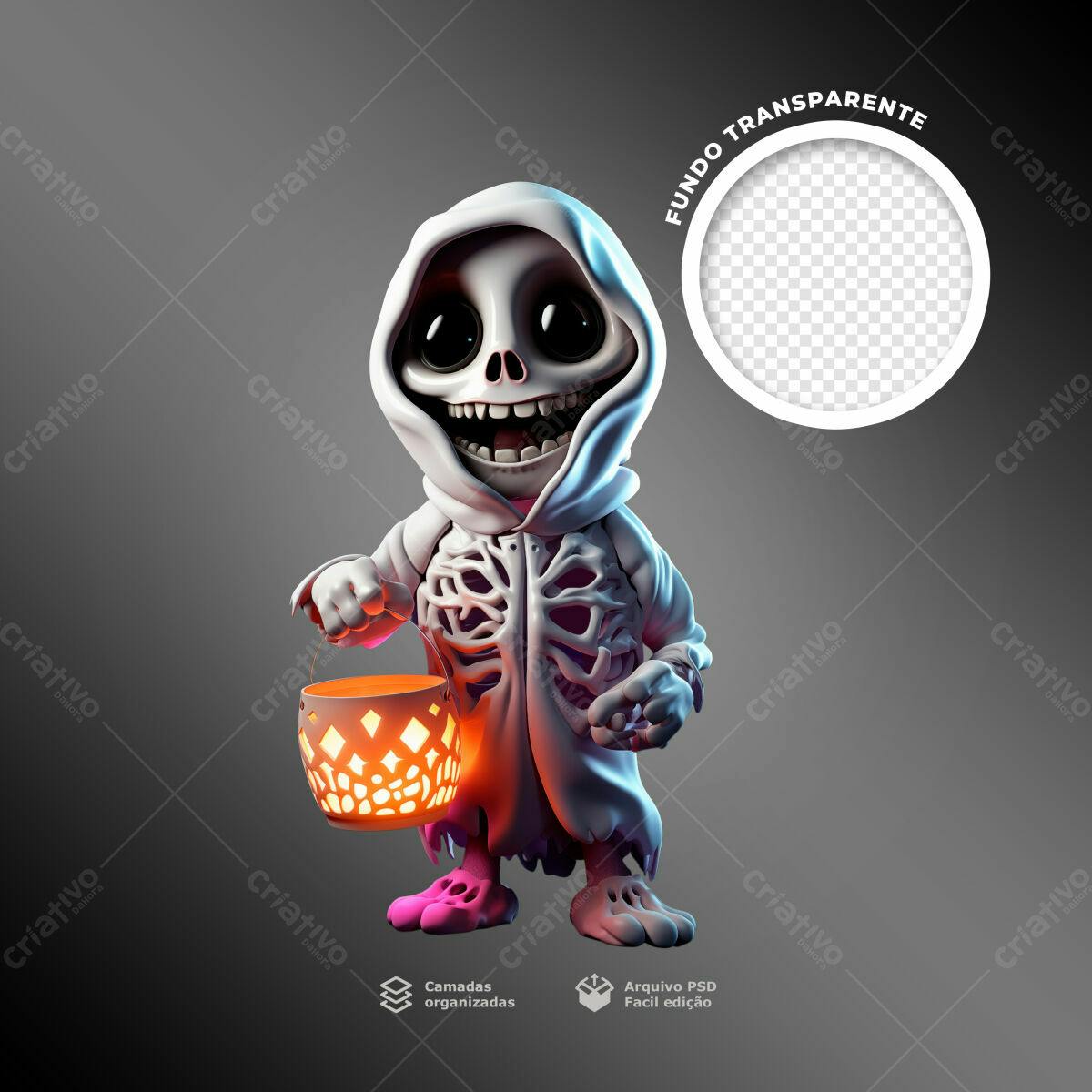 Postagem Halloween Esqueleto fofo PSD Editável