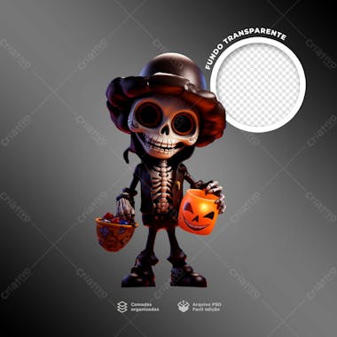 Personagem 3d de uma caveira para halloween 17