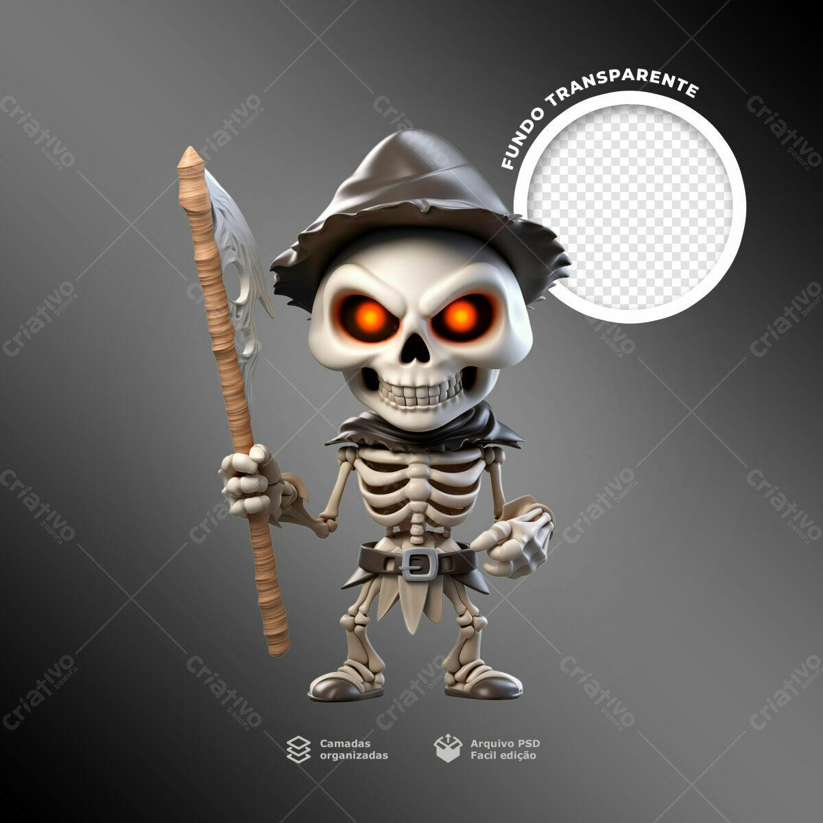 Postagem de Halloween com Caveira Cartoon PSD Editável