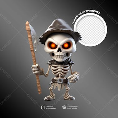 Personagem 3d de uma caveira para halloween 15