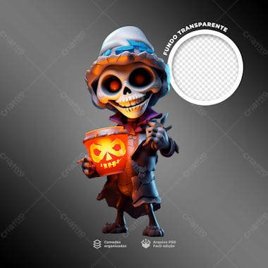 Personagem 3d de uma caveira para halloween 16