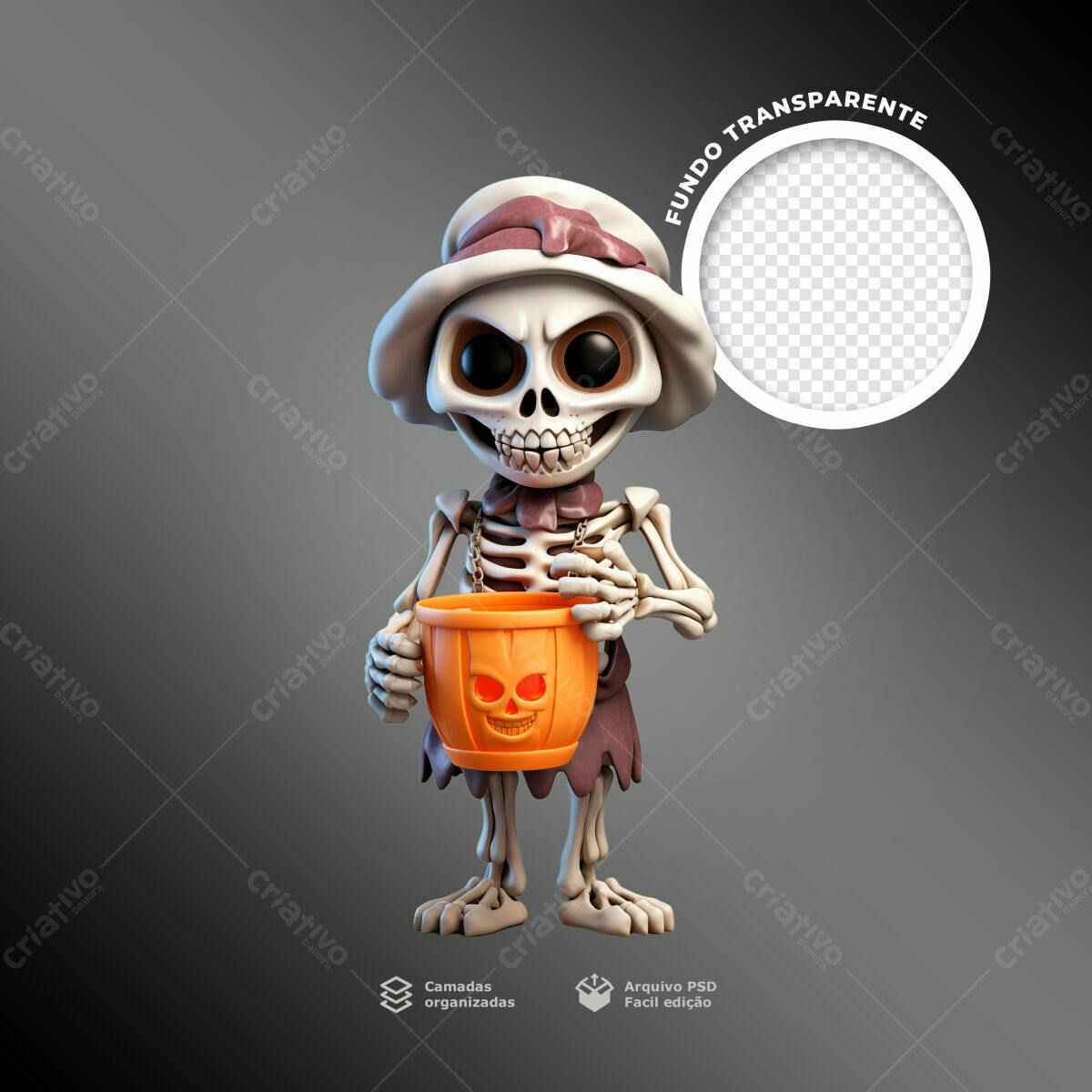 Postagem de Halloween com Esqueleto 3D PSD Editável