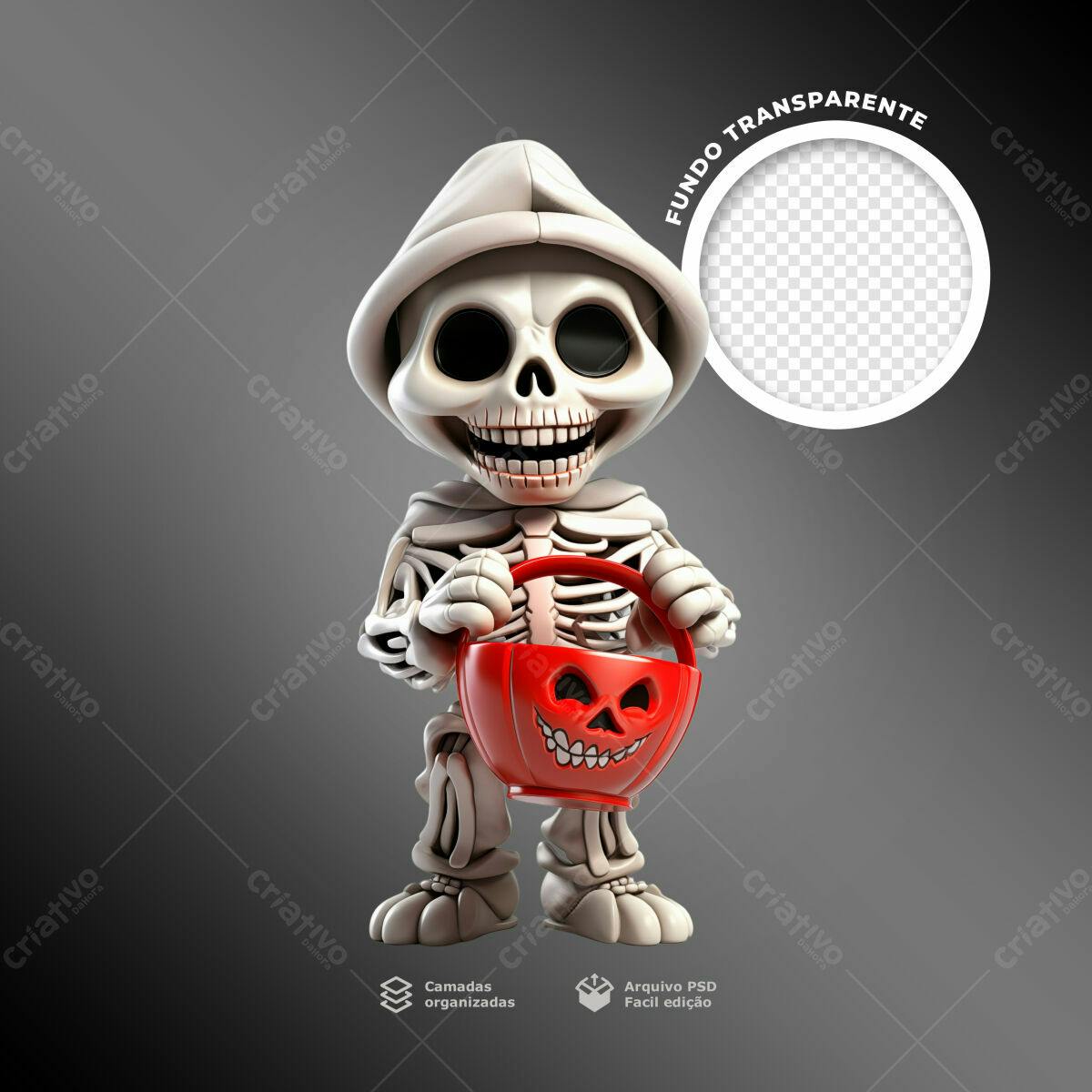 Postagem Halloween Esqueleto Fofo PSD Editável