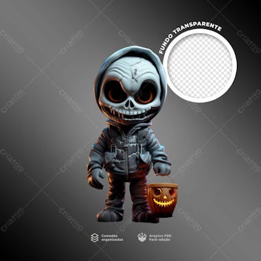 Personagem 3d de uma caveira para halloween 11