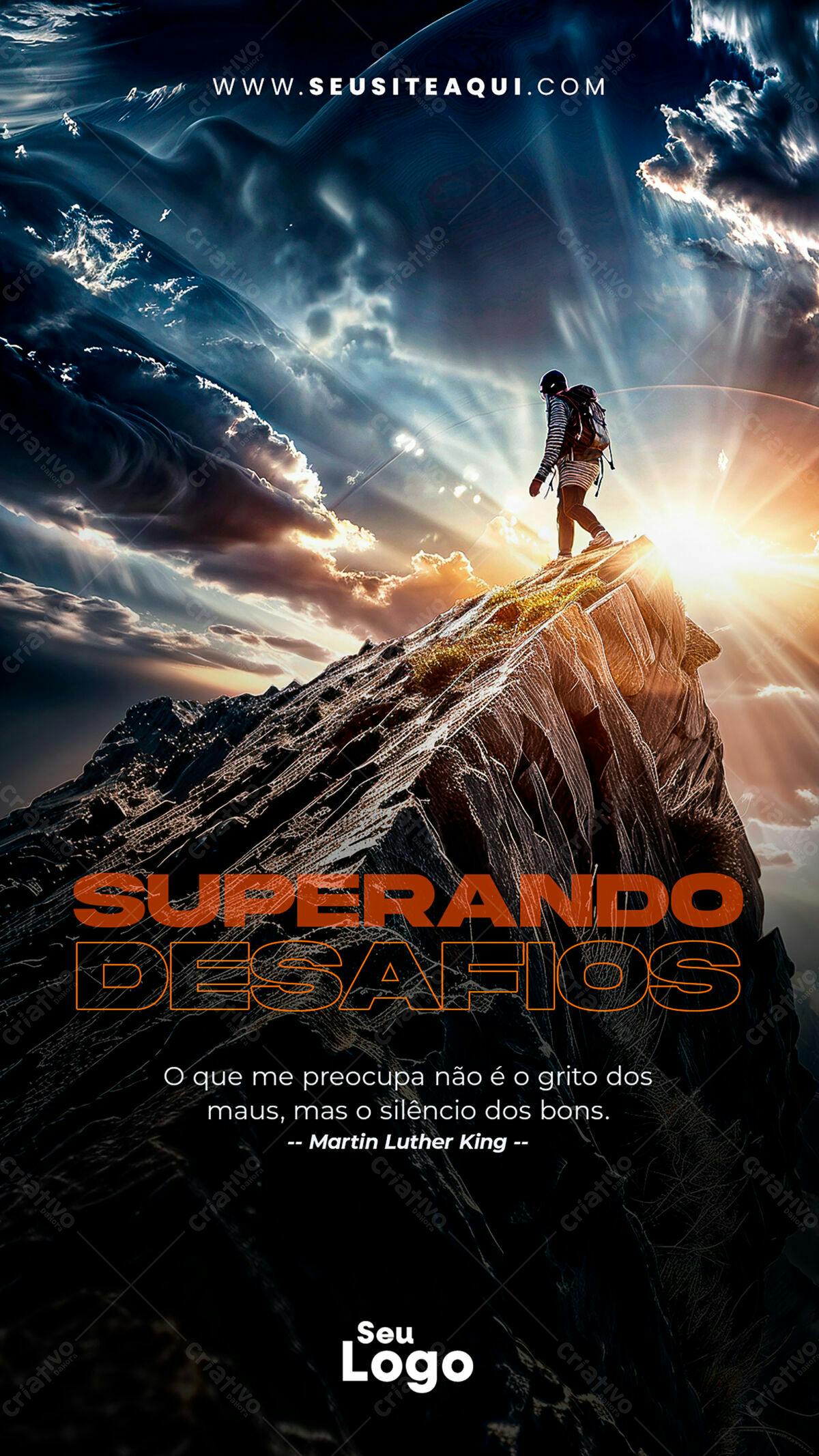 Poster Motivacional Superando Desafios PSD Editável
