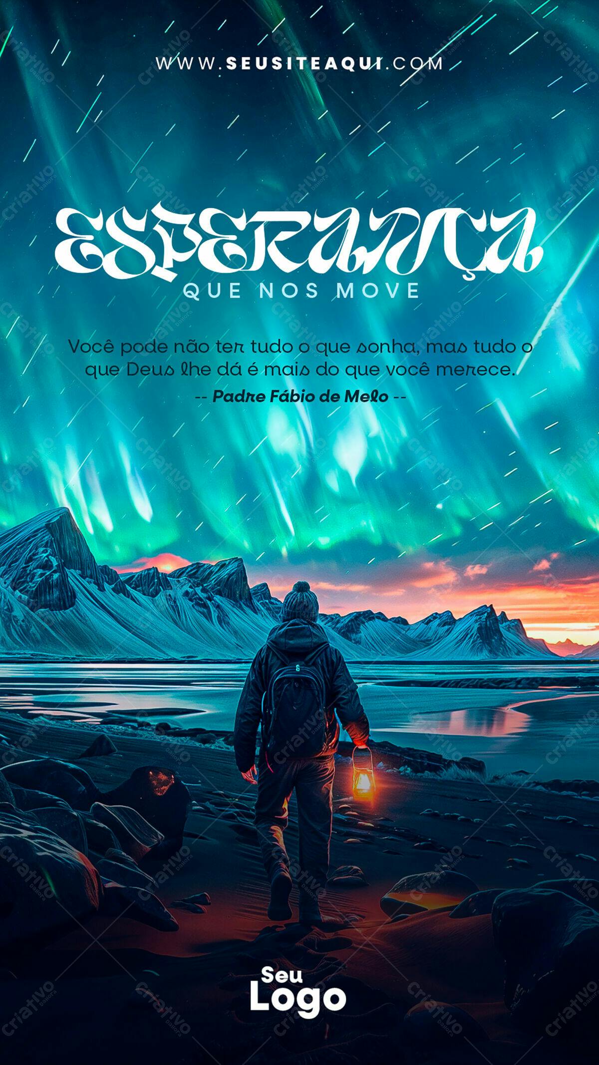 Poster Motivacional com Paisagem Noturna PSD Editável