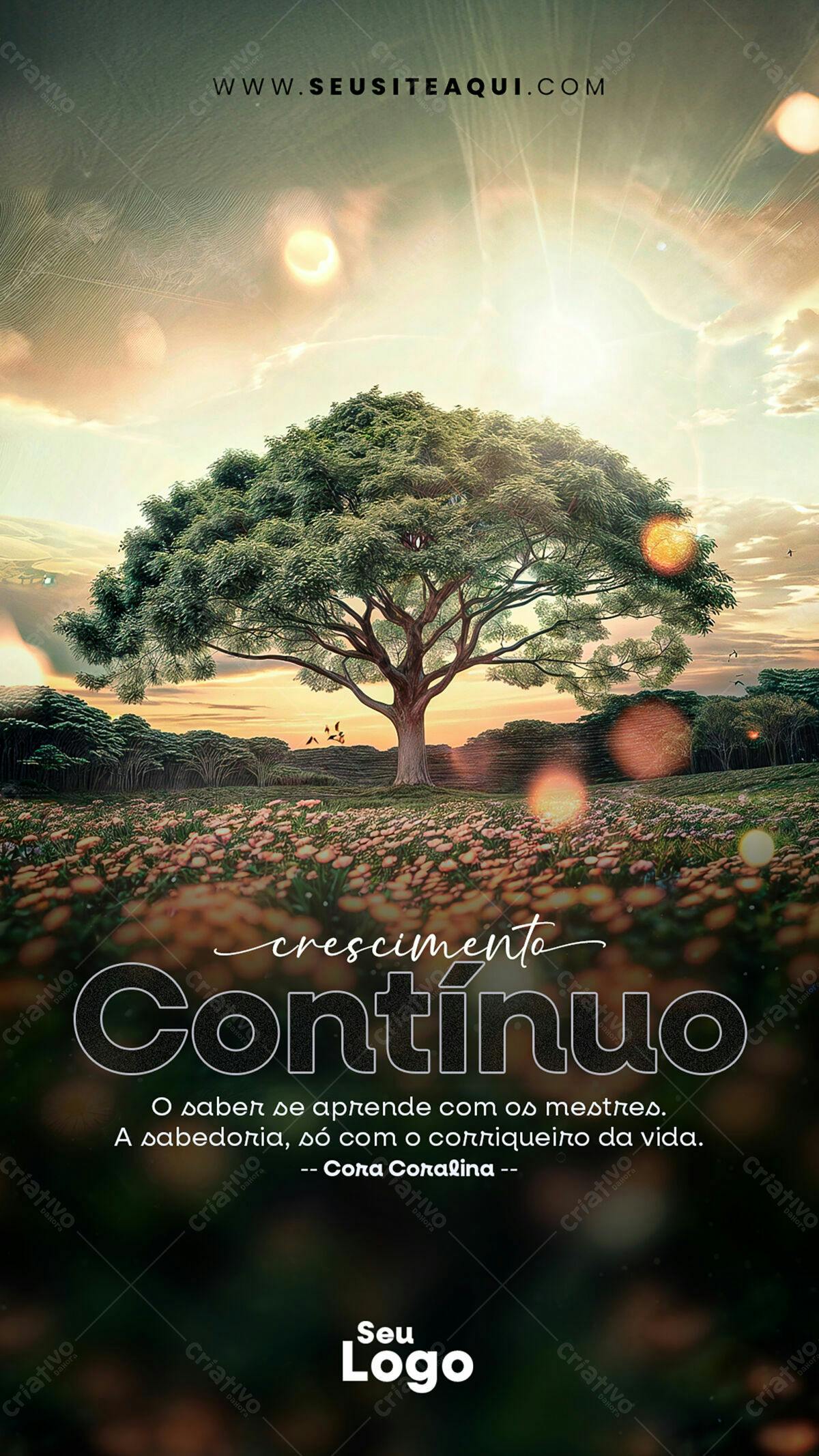 Flyer Inspiracional com Árvore e Campo de Flores PSD Editável