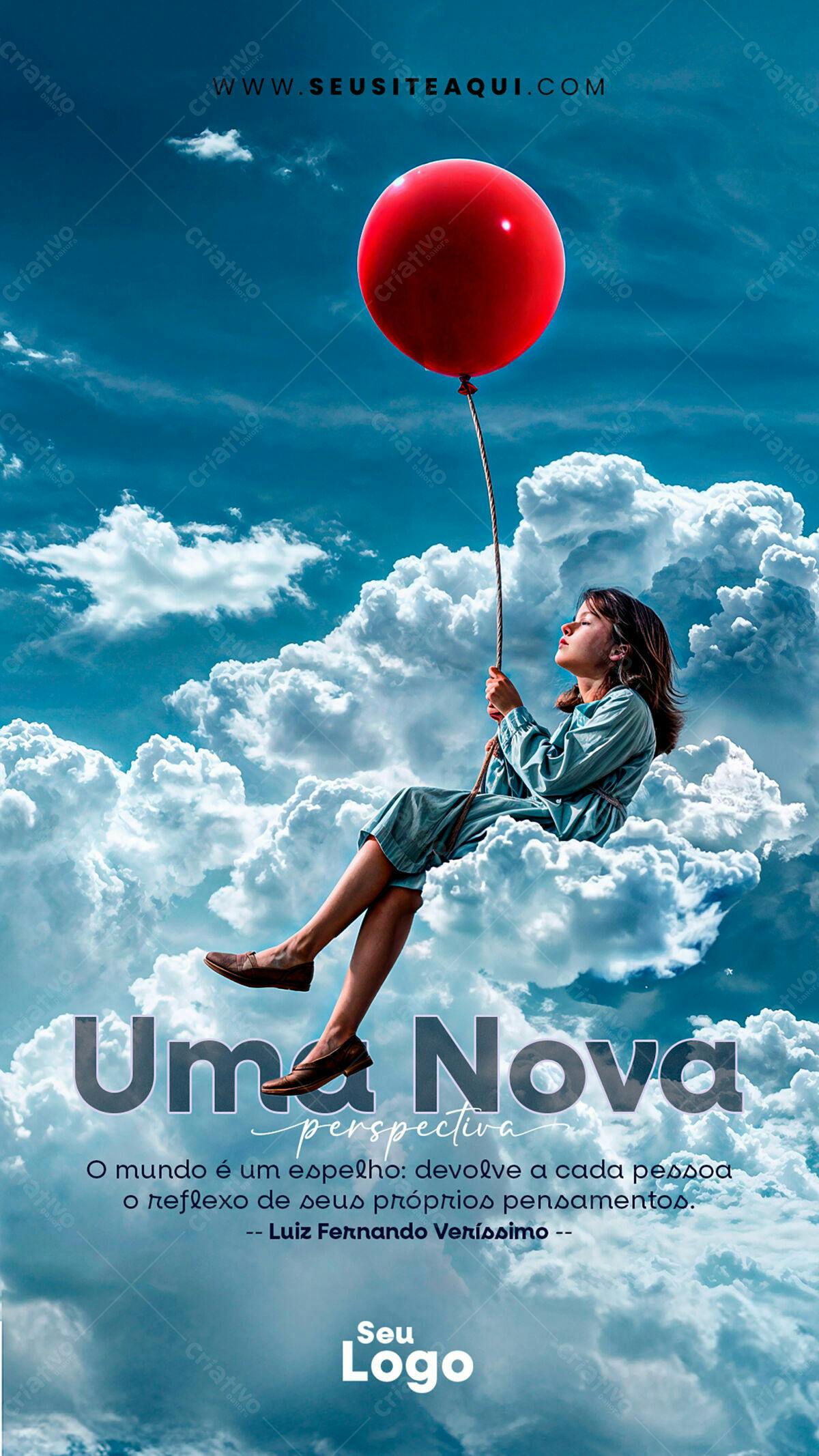 Flyer Inspiracional com Balão Vermelho PSD Editável