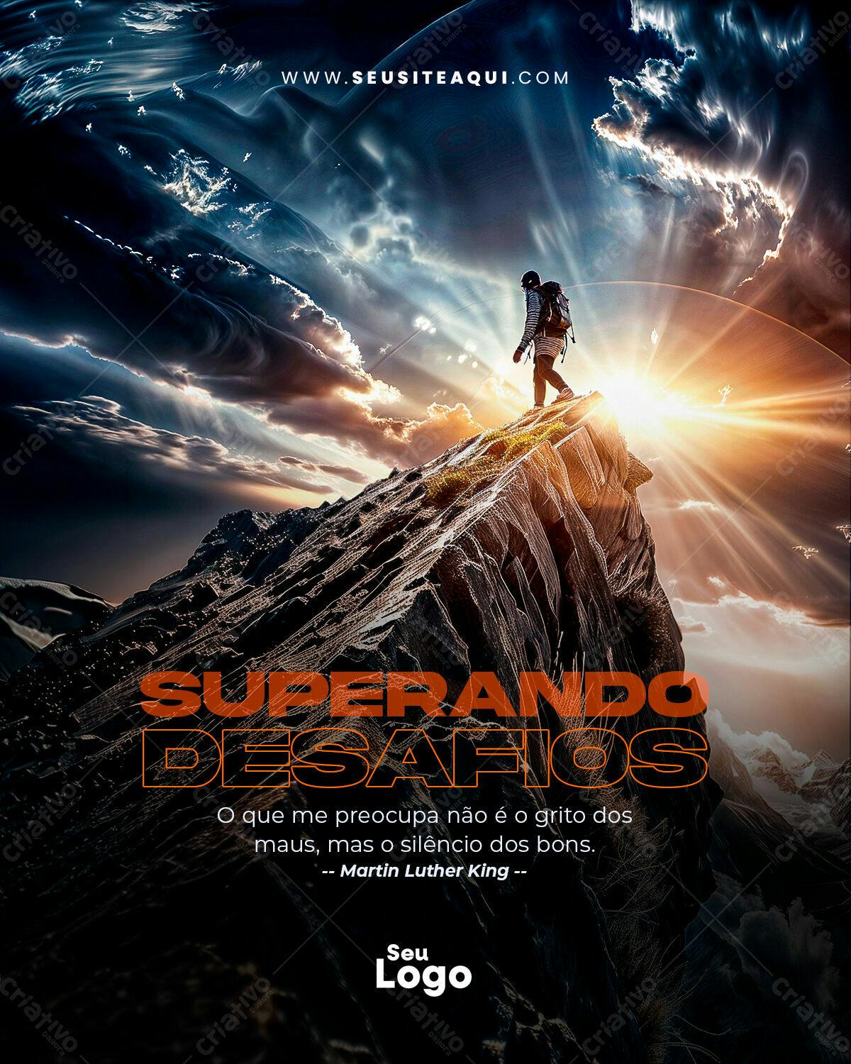 Poster Motivacional Superando Desafios PSD Editável