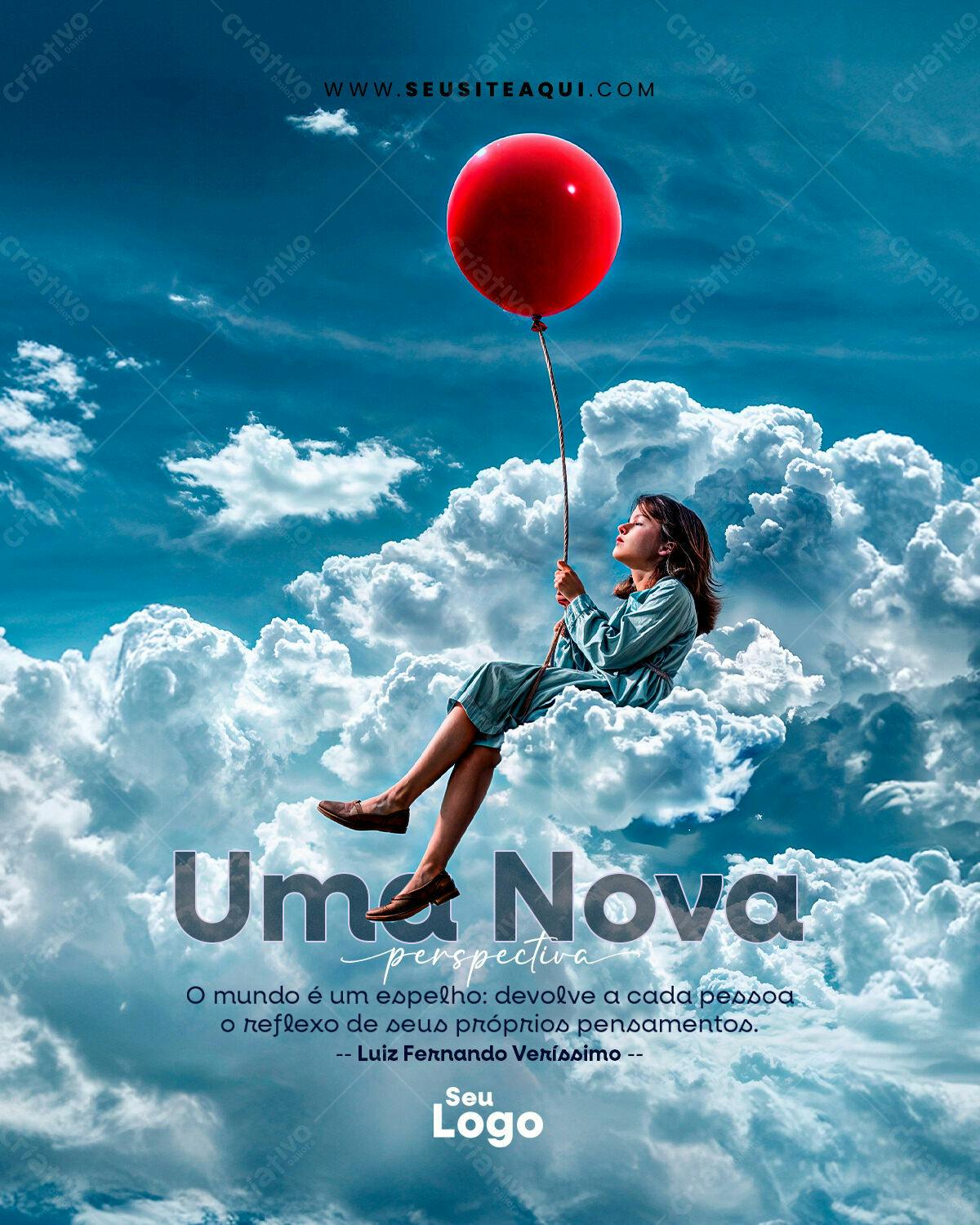 Flyer Inspiracional com Balão Vermelho PSD Editável
